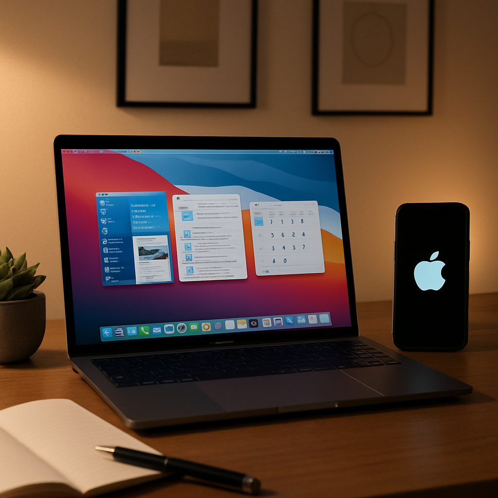 Macbook und Iphone auf einem Schreibtisch